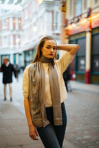 Embellished Cashmere Scarf in Silver with Crystal flower border