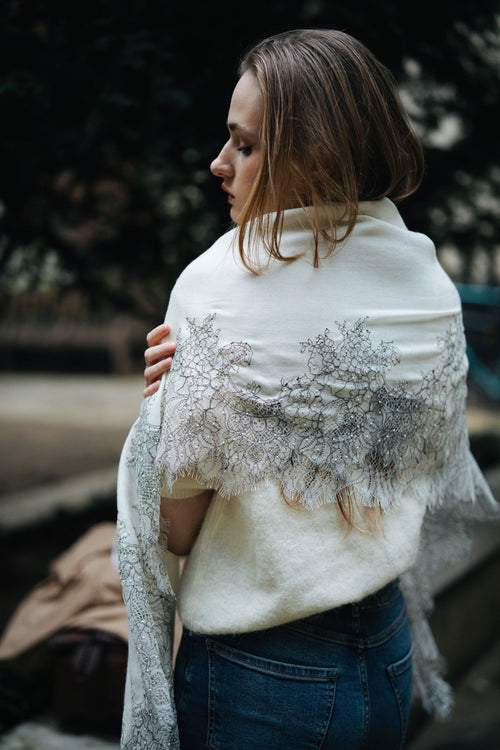 Lace and Tie-Dye Scarf in White
