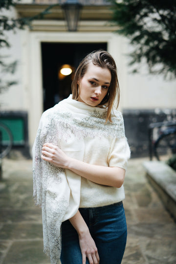 Lace and Tie-Dye Scarf in White