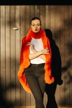 Faux Fur Trimmed Cashmere Scarf in Red