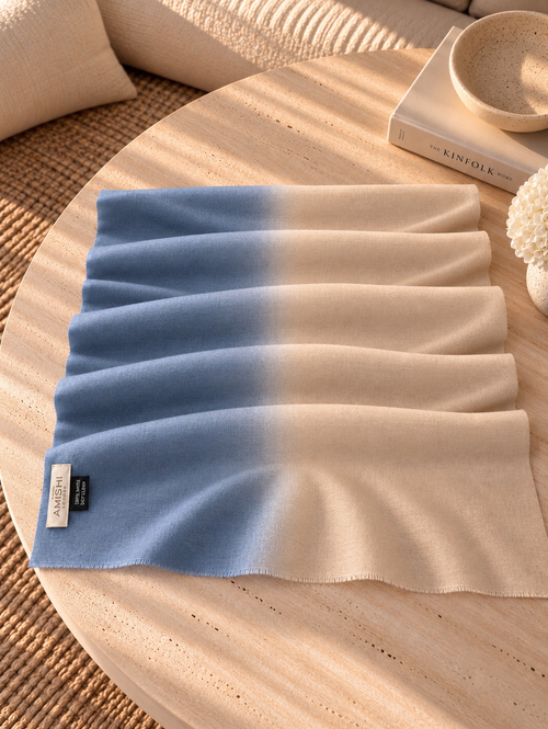 Unisex Woven Ombré Cashmere Scarf Powder Blue - Beige