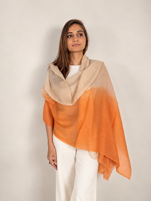 Unisex Woven Ombré Cashmere Scarf Saffron - Biege