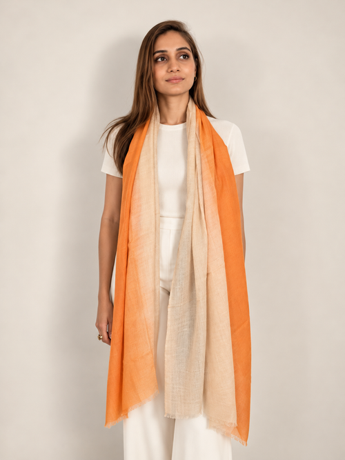 Unisex Woven Ombré Cashmere Scarf Saffron - Biege