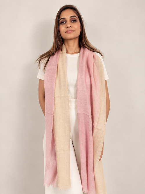 Unisex Woven Ombré Cashmere Scarf Dusty Pink - Beige