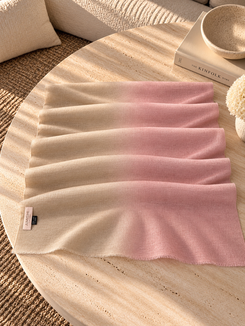 Unisex Woven Ombré Cashmere Scarf Dusty Pink - Beige
