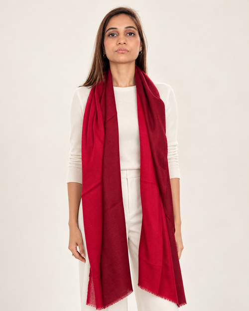 Unisex Woven Ombré Cashmere Scarf Crimson - Scarlett