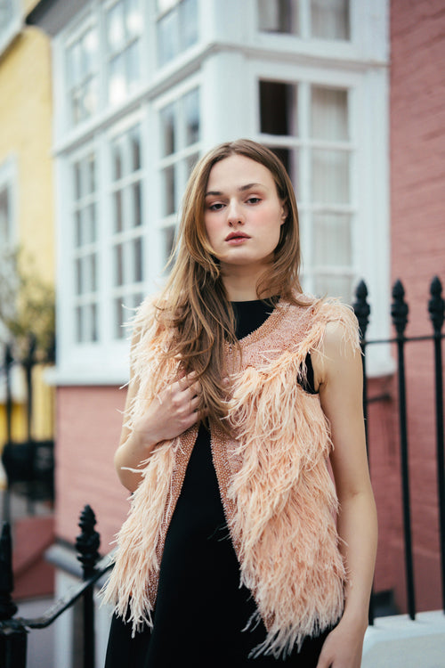Faux Feather Gilet in Peach