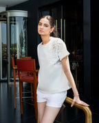 Pearl Bloom Embellished T-Shirt - White