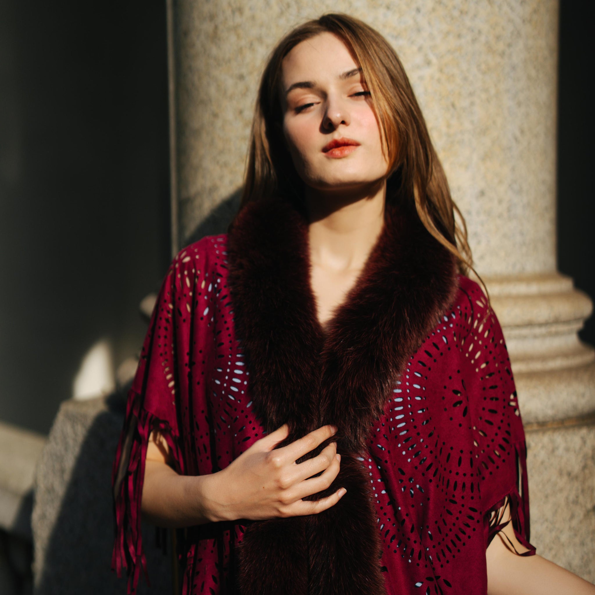 Laser Cut Wrap in Burgundy