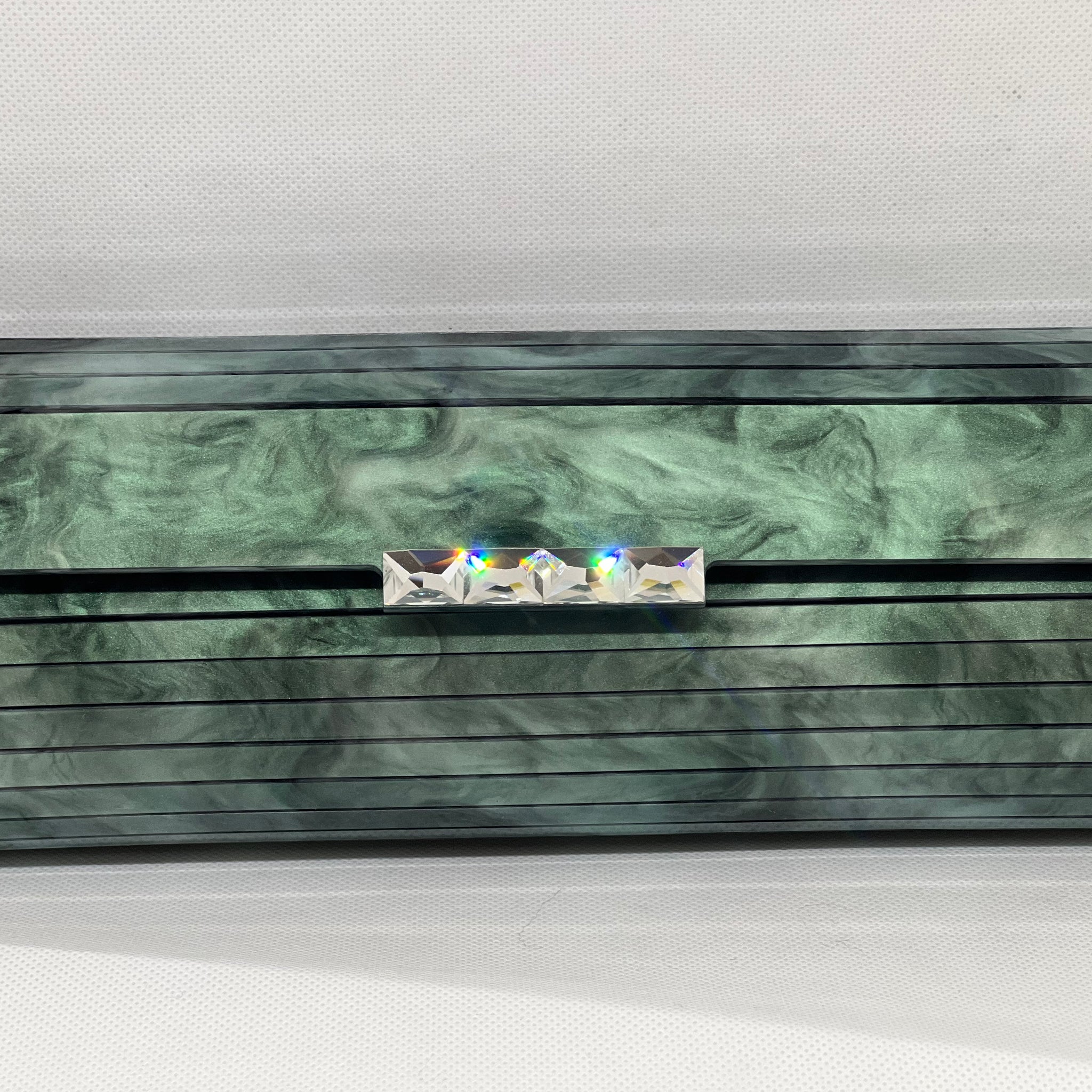 Green Hard Shell Clutch with Embellishments