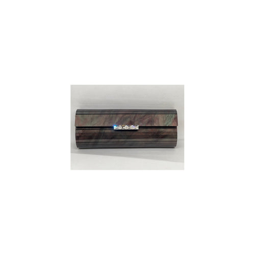 Brown Green Hard Shell Clutch with Embellishments