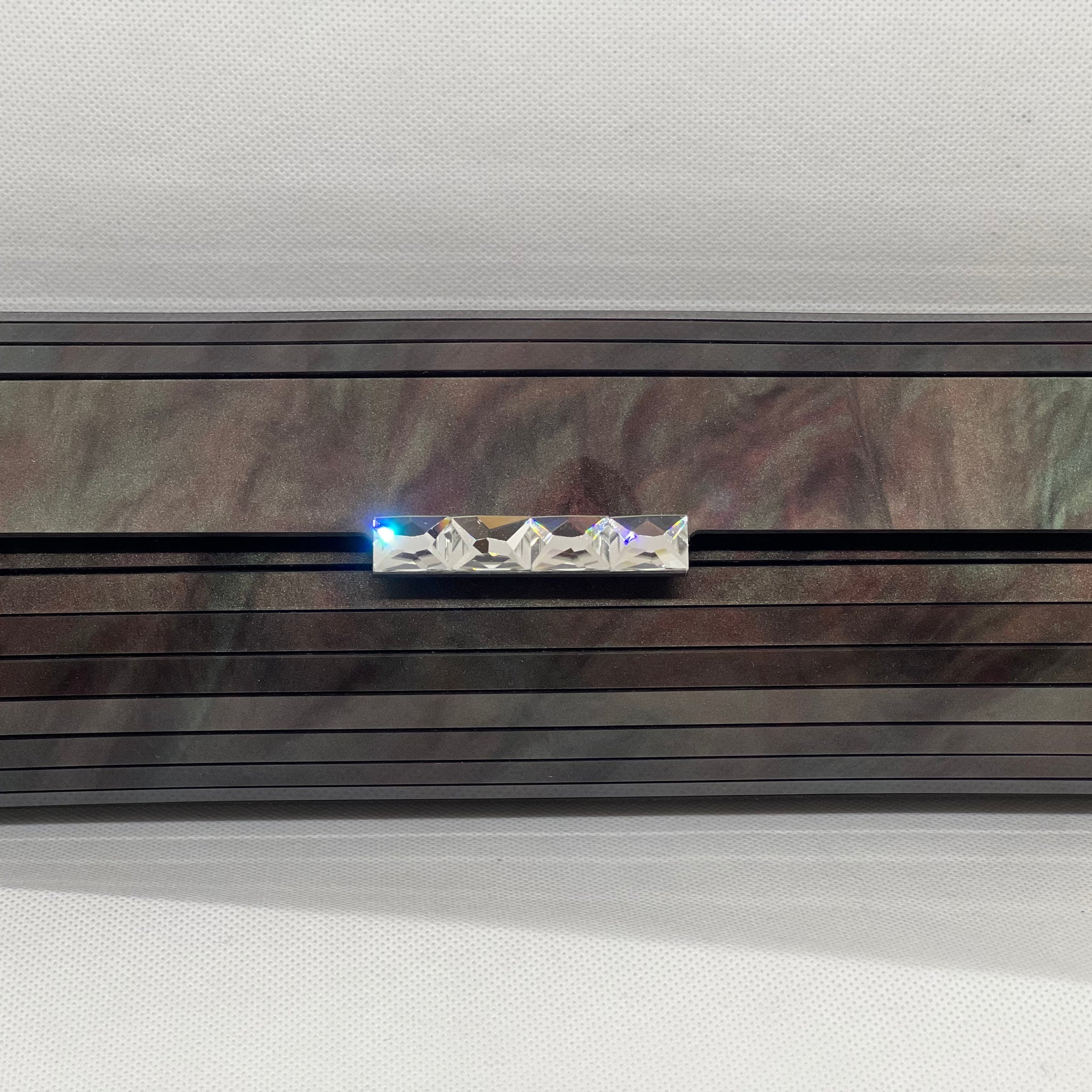 Brown Green Hard Shell Clutch with Embellishments