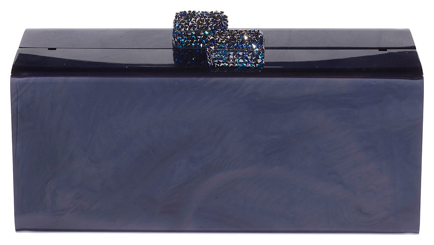 Navy Blue Box Clutch with Swarovski Crystal Clasps