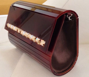 Burgundy Sling Bag and Clutch embellished with Medium Sized Crystals