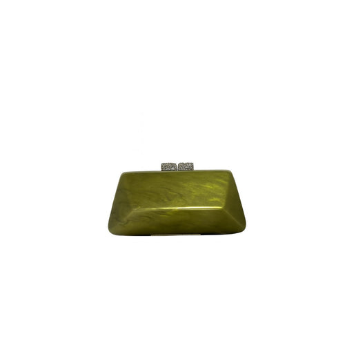 Green Rectangular Sling and Clutch with Crystal Embellished Clasps