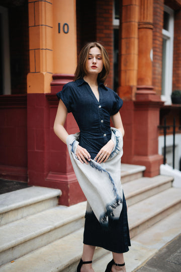 Cashmere Scarf with Blue Tassels