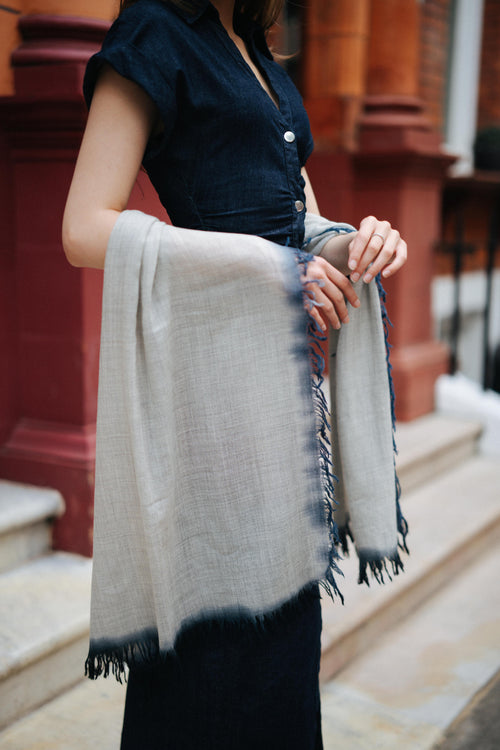 Cashmere Scarf with Blue Tassels