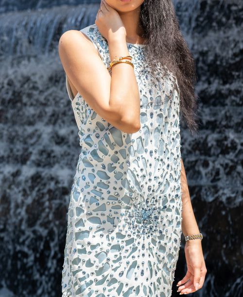 Laser Bloom Shift Dress - Powder Blue