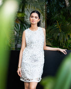 Laser Bloom Shift Dress - White