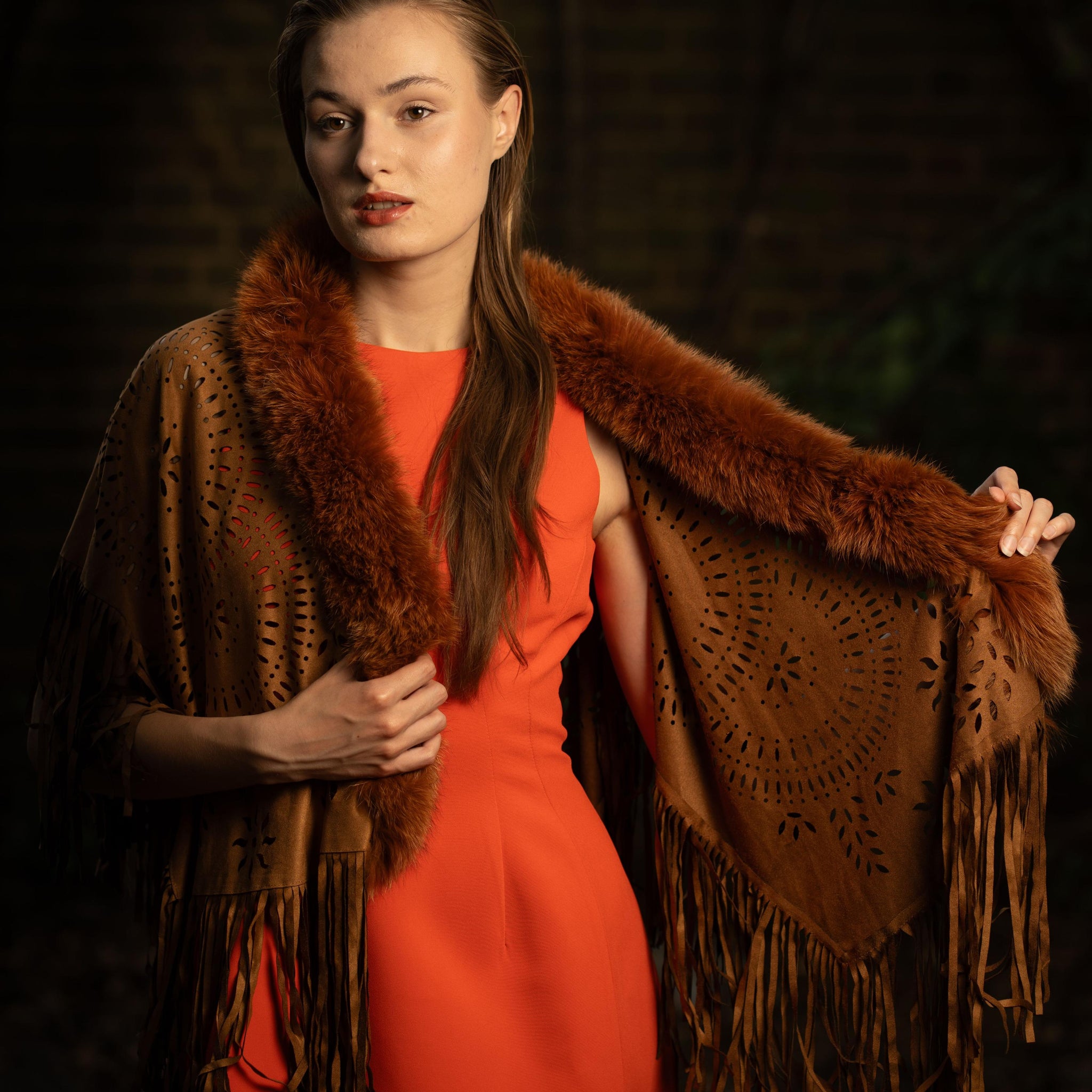 Laser Cut Wrap in Camel