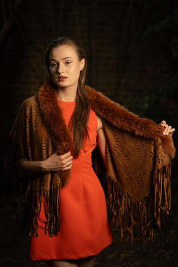 Laser Cut Wrap in Camel