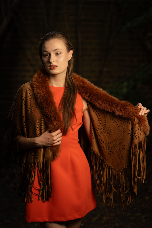 Laser Cut Wrap in Camel