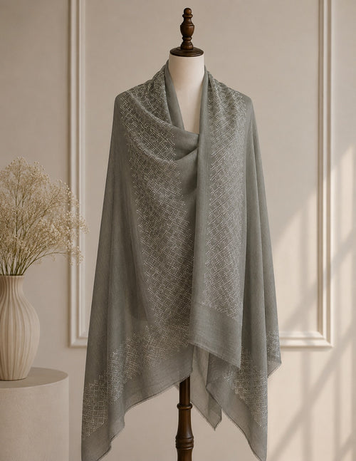 Embellished Cashmere Grey silver crystals Trim