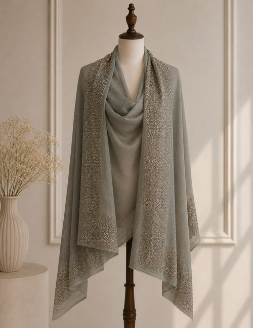 Embellished Cashmere Toosh Golden Beads Trim