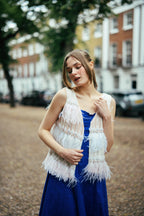 Faux Feather Gilet in Pink and White