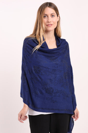 Embellished Cashmere Scarf in Navy