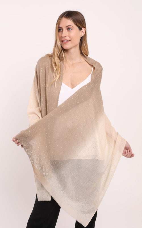 Embellished Cashmere Scarf in Shaded Beige and Brown