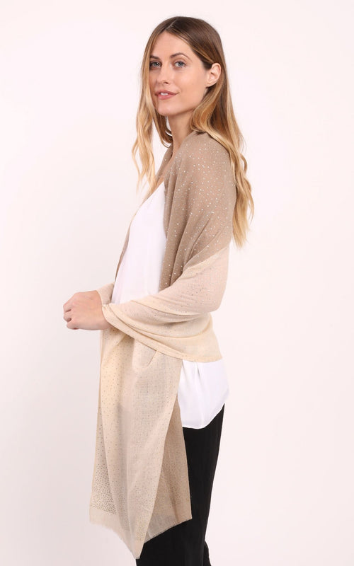 Embellished Cashmere Scarf in Shaded Beige and Brown