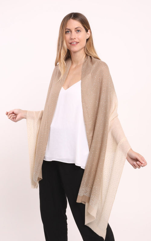 Embellished Cashmere Scarf in Shaded Beige and Brown