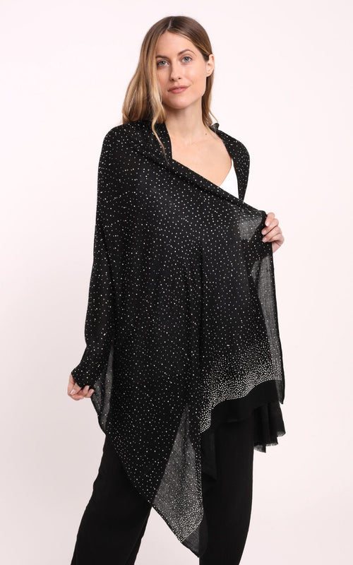 Starry Embellished Cashmere Scarf in Black with Silver Crystals