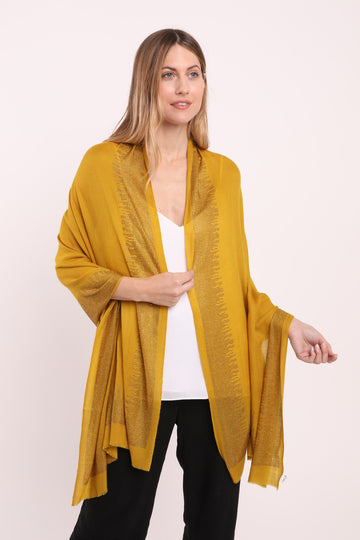 Embellished Cashmere Scarf in Mustard with Crystals in Pattern