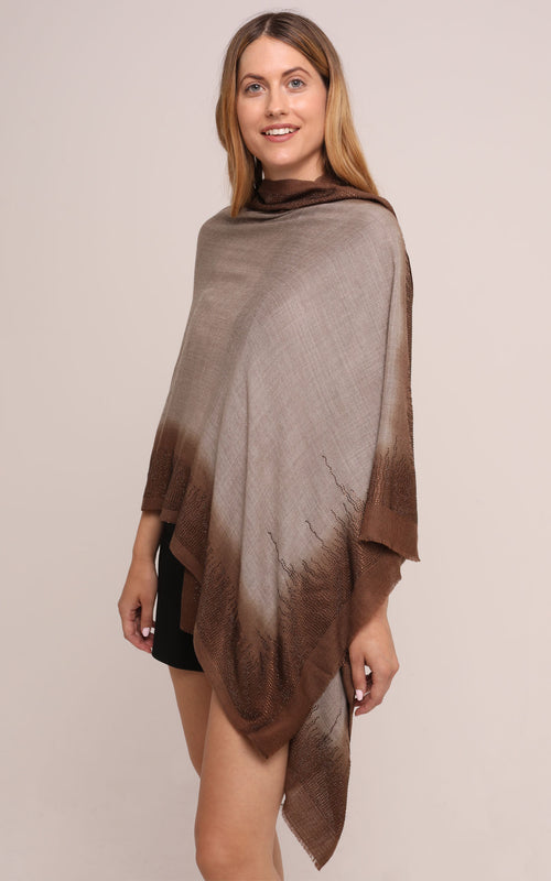 Embellished Cashmere Scarf in Beige with Brown border