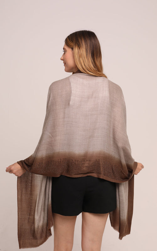 Embellished Cashmere Scarf in Beige with Brown border