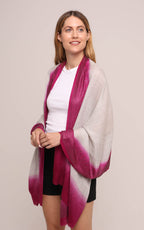Embellished Cashmere Scarf in Ivory with Bright Pink Trim