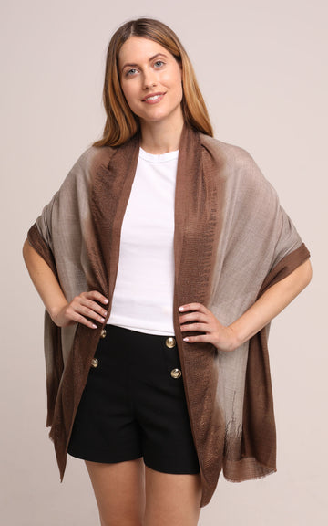 Embellished Cashmere Scarf in Beige with Brown border