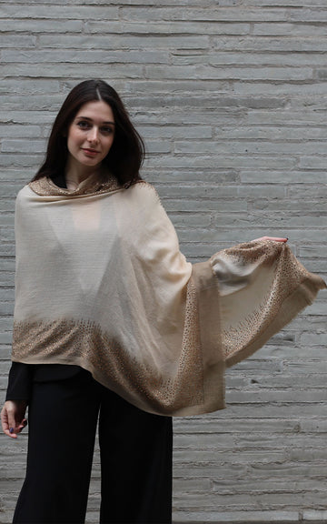 Embellished Cashmere Scarf in Light Beige