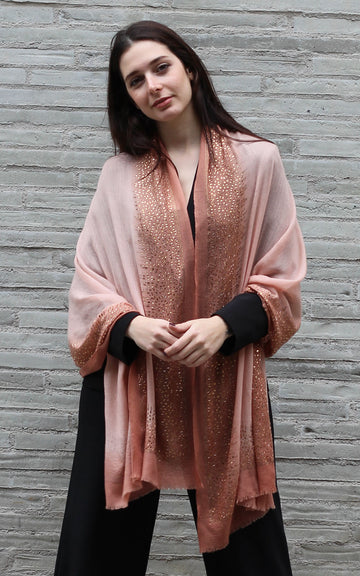 Embellished Cashmere Scarf in Peach