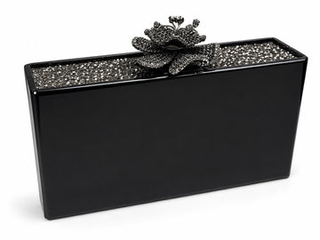 Black grey glitter Clutch with 3D flower deco on top