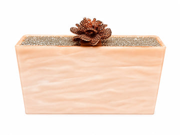 Rose Gloss box Clutch with Swarovski crystal Embellishments and 3D deco on Top