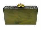 Green box clutch with swarovski crystal and 3D flower deco on top