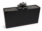 Polished Black box Clutch with Swarovski Crystal and 3D flower deco on top