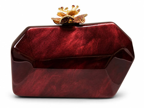 Burgundy Clutch with 3D Flower Deco on top