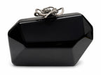 Polished black Clutch with 3D flower deco