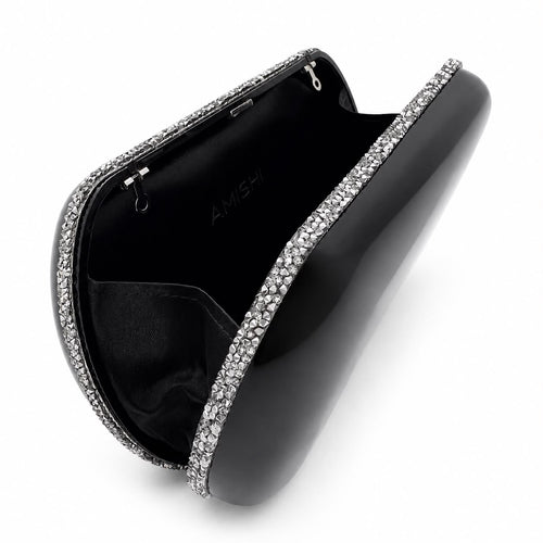 Curved Edges Noir Clutch with Embellishments
