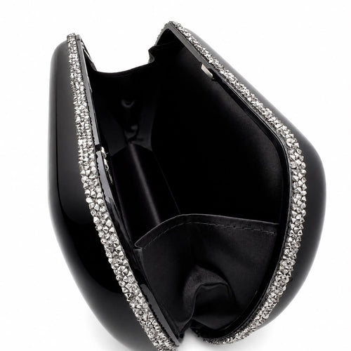 Curved Edges Noir Clutch with Embellishments