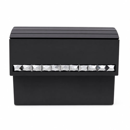 Rectangular Noir Clutch with Silver Embellishments